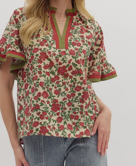 Floral Red ENTRO Blouse