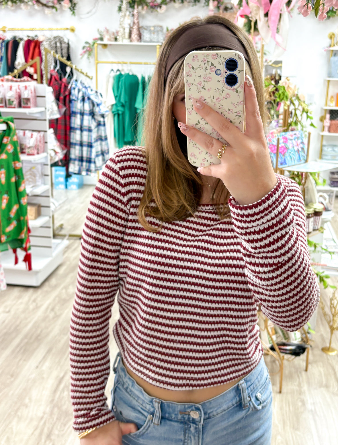 Wine Stripe Slim Fit Knit Top