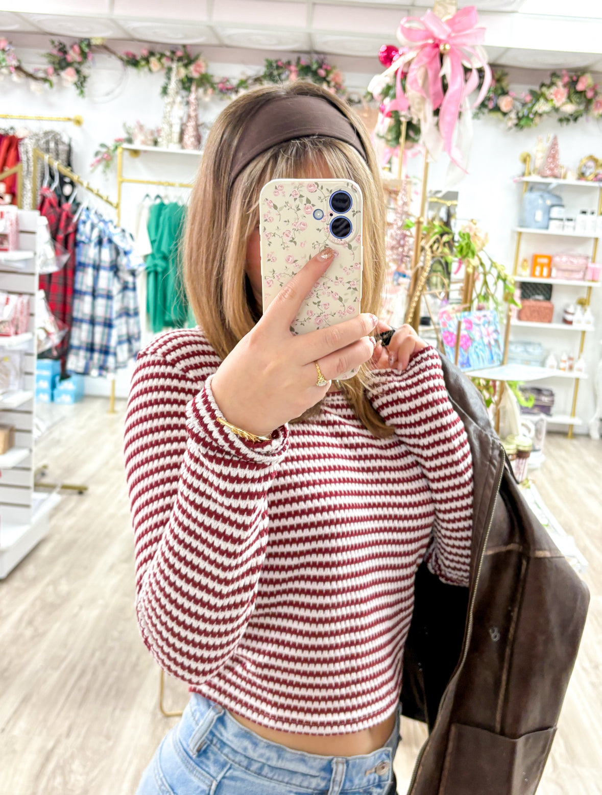 Wine Stripe Slim Fit Knit Top