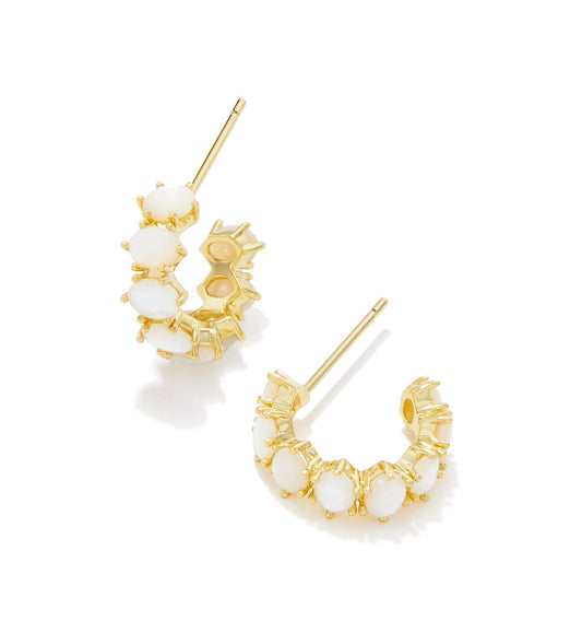 Kendra Scott Cailin Crystal Huggie Earrings – Gold Ivory Mother of Pearl