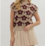 Beige and Wine Fall Floral Sweater