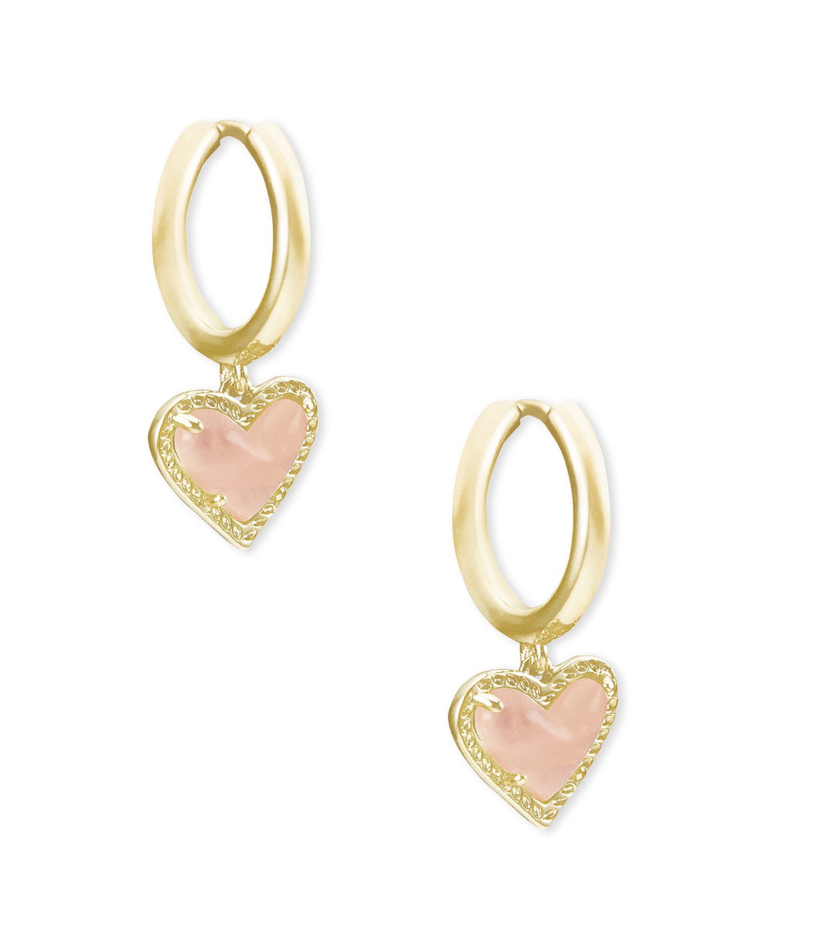 Ari Heart Huggie Earrings – Gold Rose Quartz