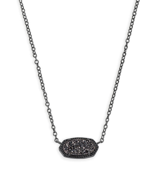 Elisa Short Pendant Necklace – Gunmetal & Black Drusy