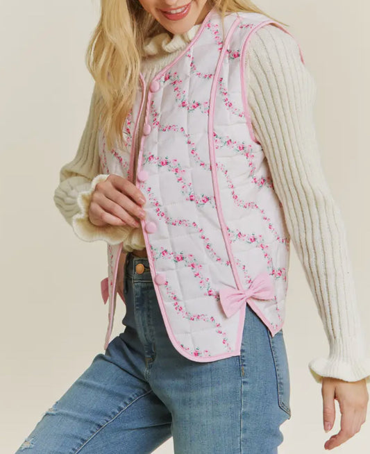 Pink Floral Bow Vest