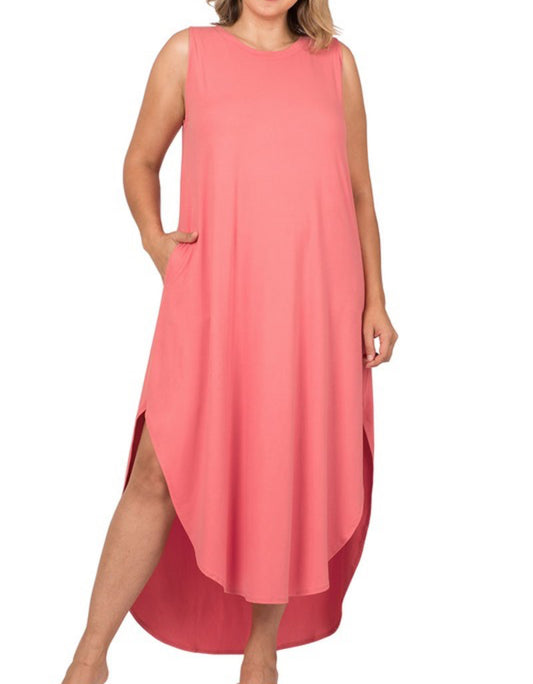 Plus Size Side Slit Dress With Pockets