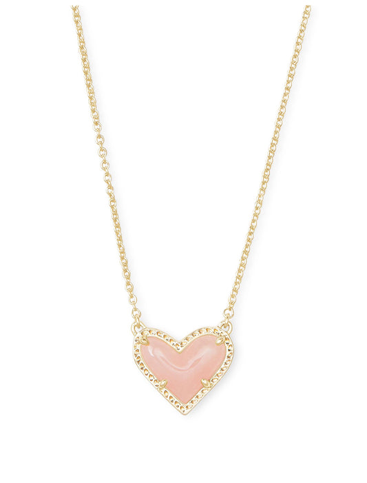 Ari Heart Short Pendant Necklace – Gold & Rose Quartz