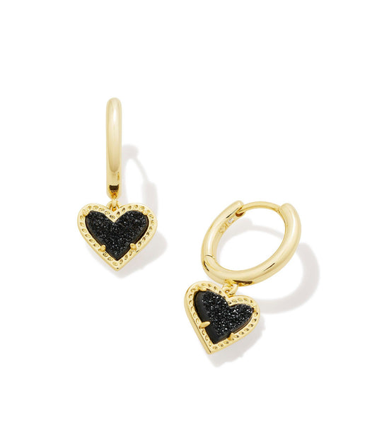 Ari Heart Huggie Earrings – Gold Black Drusy