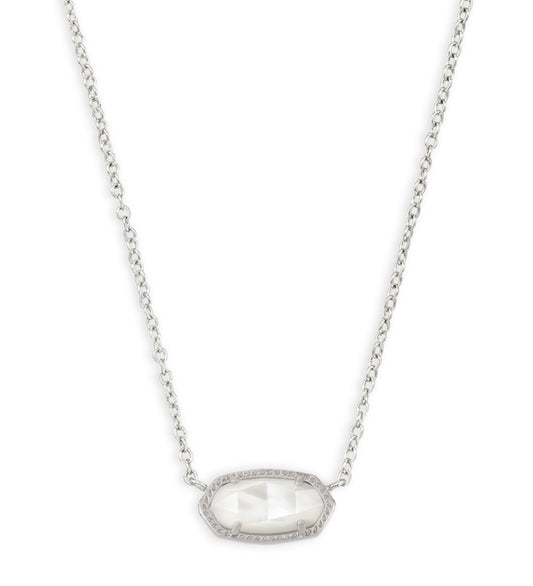 Elisa Short Pendant Necklace – Rhodium & Ivory Mother of Pearl