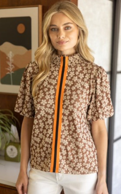 Orange Stripe Brown Fall Floral
