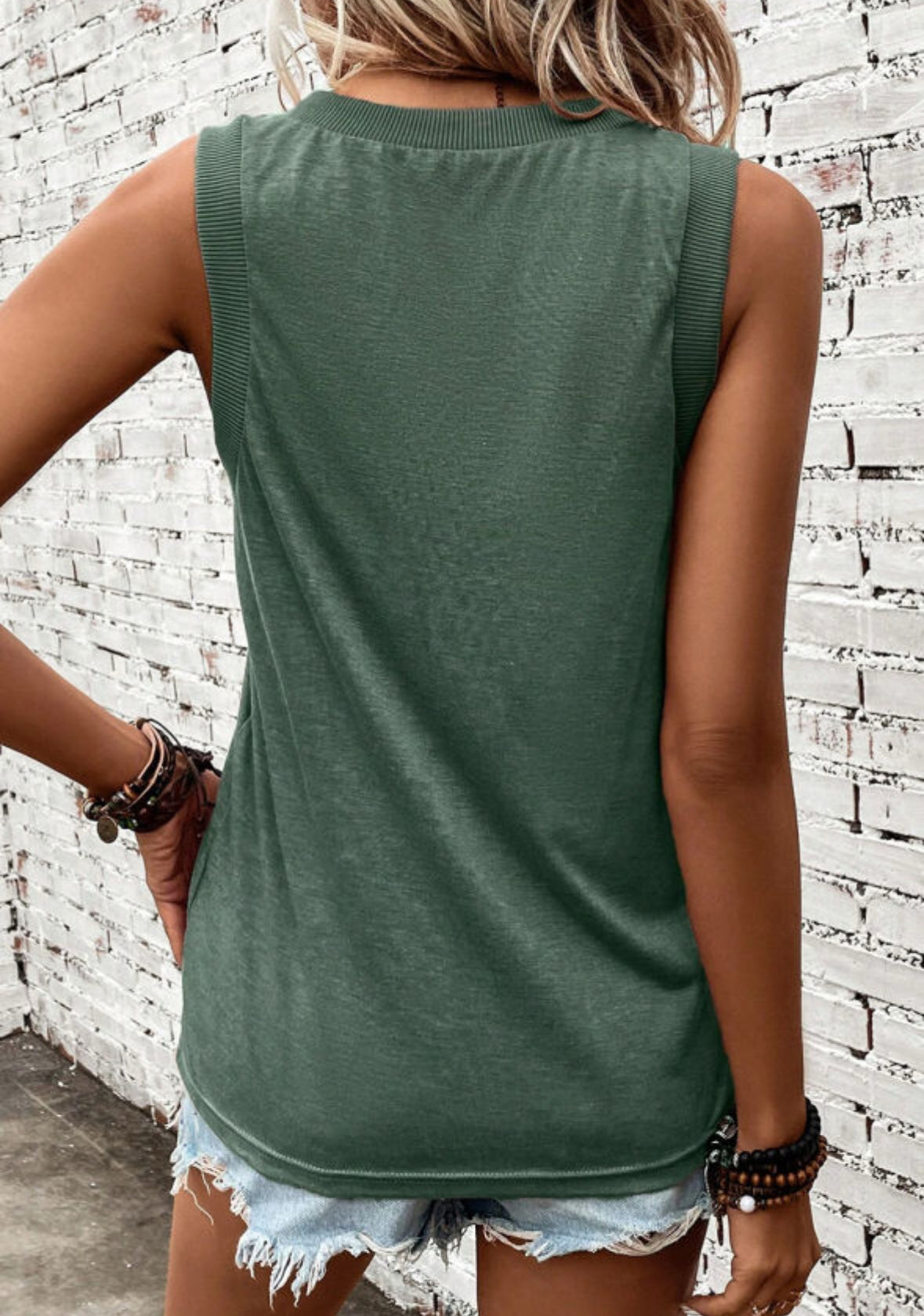 Mist Green Ribbed V Neck Tank