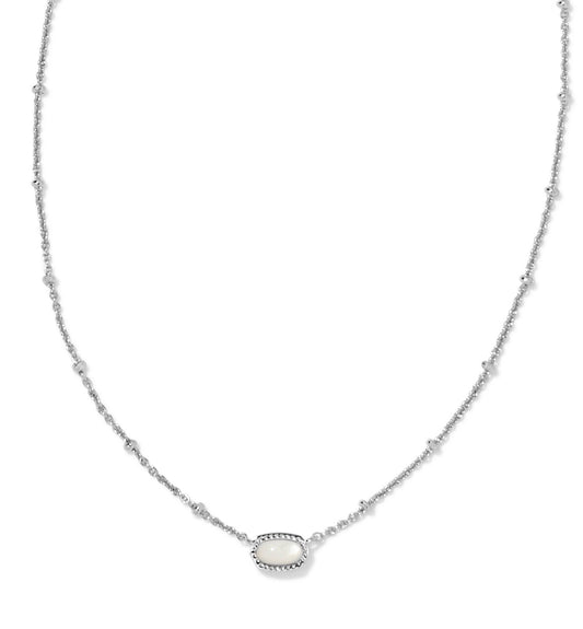 Mini Elisa Satellite Short Pendant Necklace – Silver & Ivory Mother of Pearl