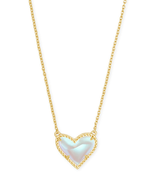 Ari Heart Short Pendant Necklace – Gold & Dichroic Glass