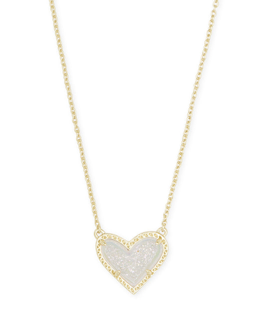 Ari Heart Short Pendant Necklace – Gold & Iridescent Drusy