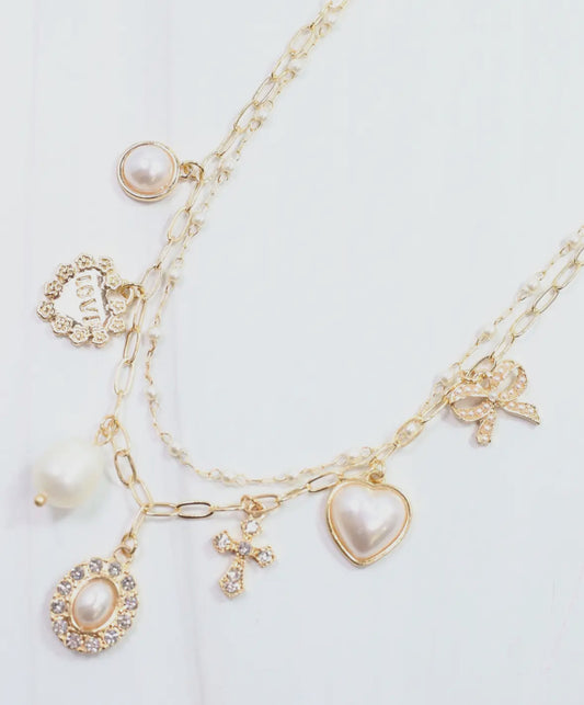 Aki Pearl And Heart Charm Necklace