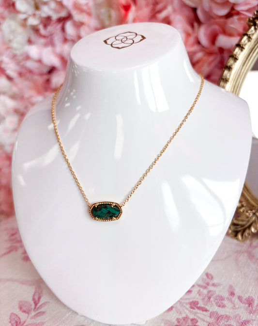Elisa Pendant Gold Bronze Veined Green Malachite Necklace
