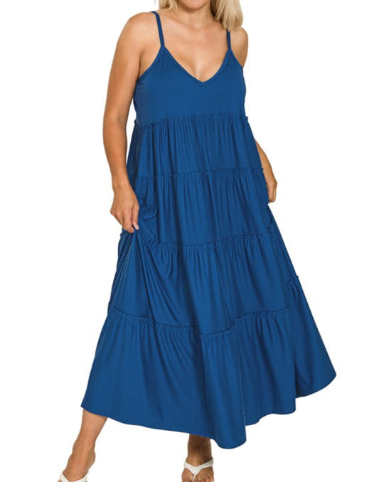 Plus V-Neck Cami Maxi Tiered Dress Zenana