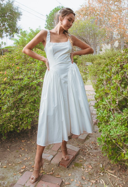 White Vintage Classic Square Neckline Dress
