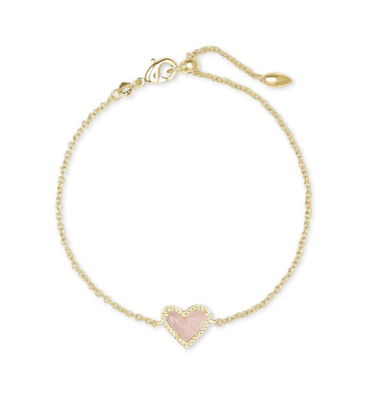 Ari Heart Delicate Chain Bracelet- Rose Quartz