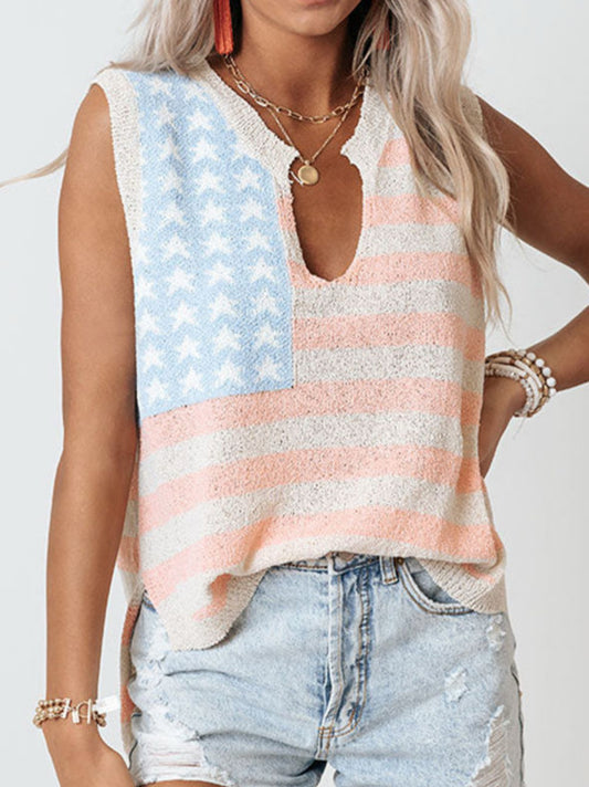 USA Flag Loose Sweater Vest