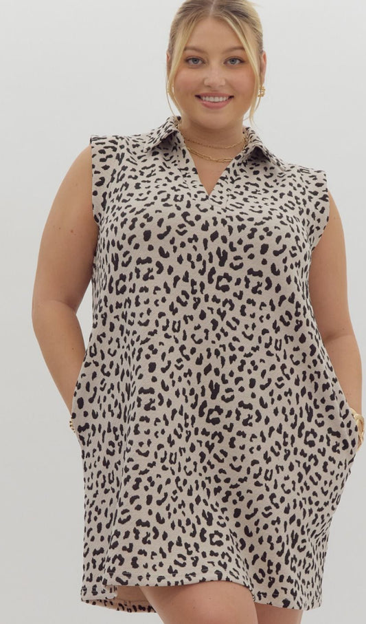 Leopard Plus Size V Neck Dress