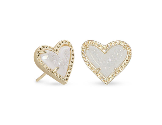 Kendra Scott Ari Heart Stud Earrings – Gold Iridescent Drusy