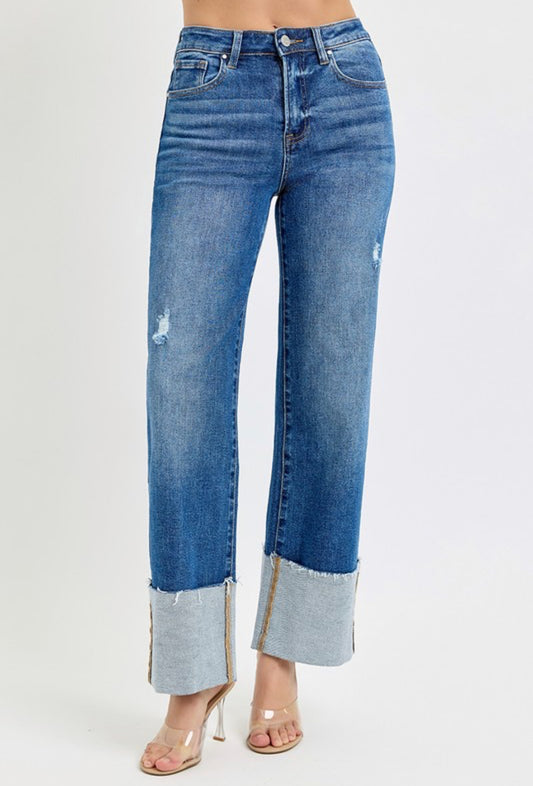 Risen Jeans High Rise Ankle Wide Cuffed Jeans