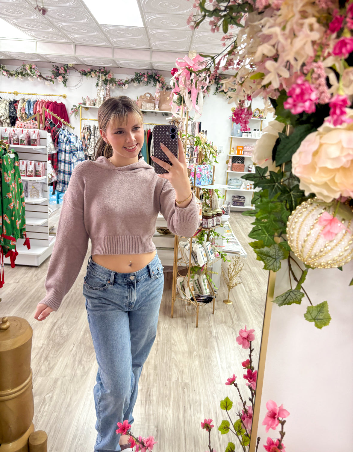 LESW3846-CROPPED HOODIE RELAXED SWEATER: PURPLE