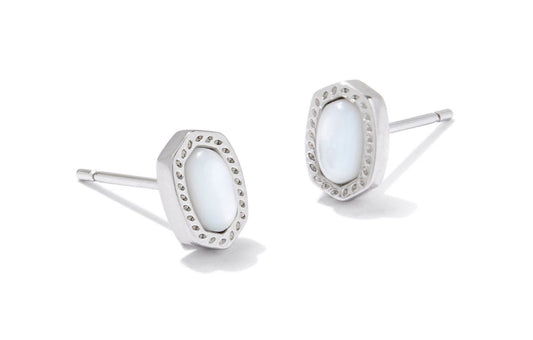 Kendra Scott Mini Ellie Stud Earrings – Silver Ivory Mother-of-Pearl