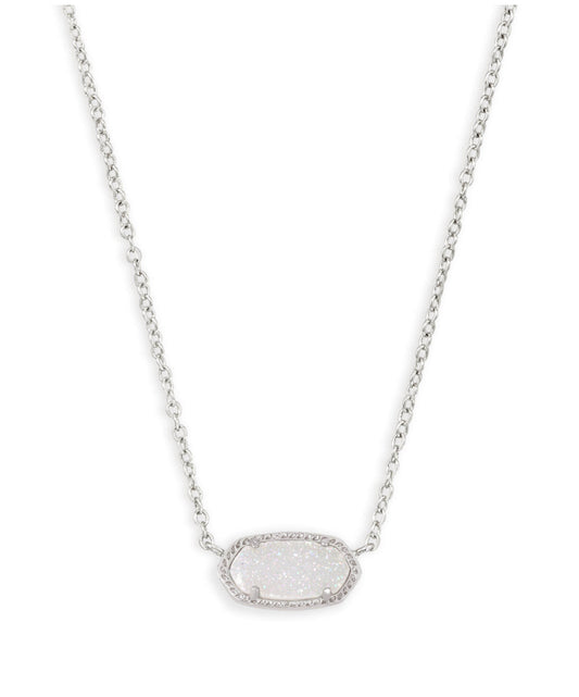Elisa Short Pendant Necklace – Rhodium & Iridescent Drusy