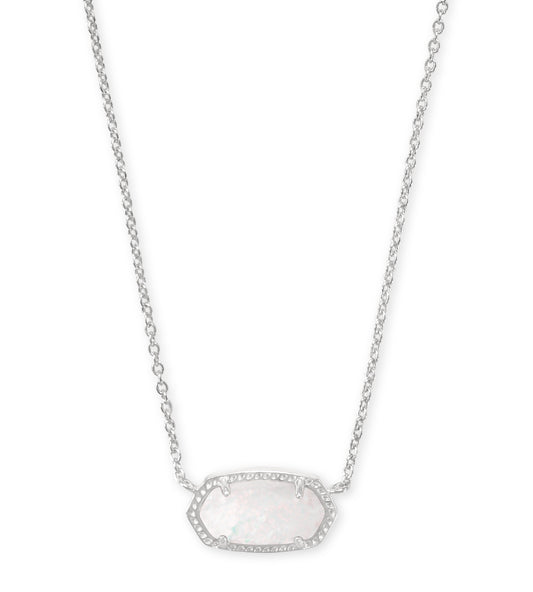 Elisa Short Pendant Necklace – Rhodium & White Opal