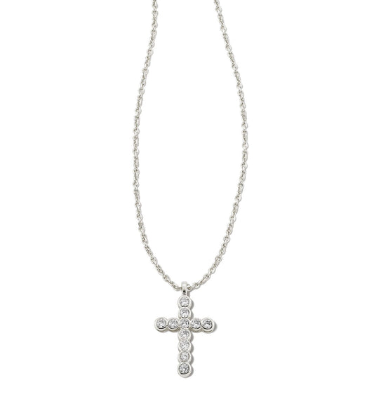 Cross Crystal Pendant Necklace – Silver & White Crystal