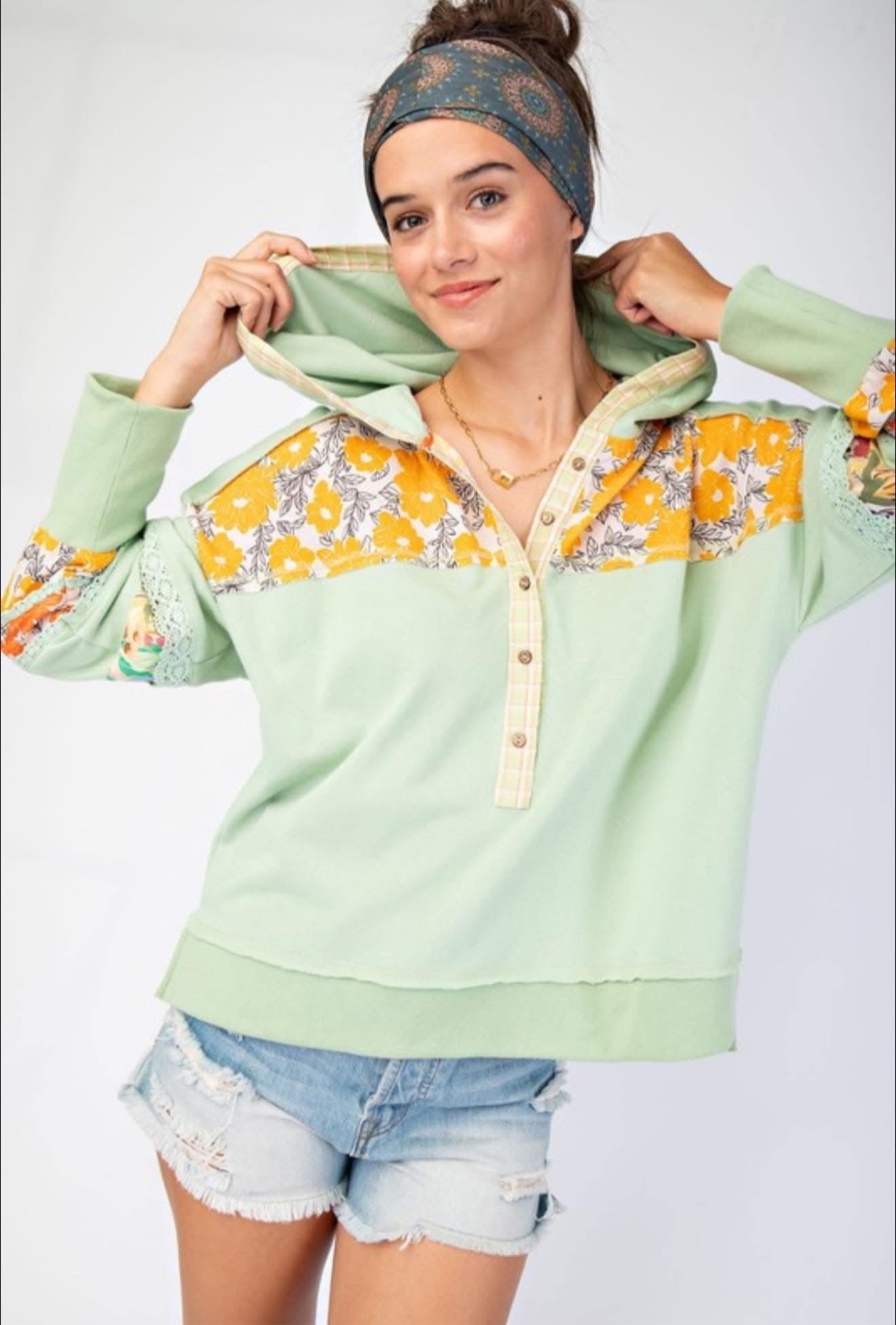 Easel Mint Floral Hoodie