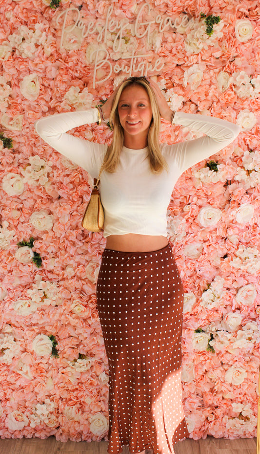 Polka Dot A-Line Skirt: CHESTNUT