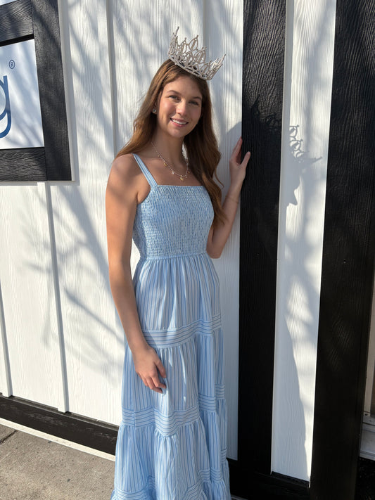 Blue And White Striped Maxi Dress