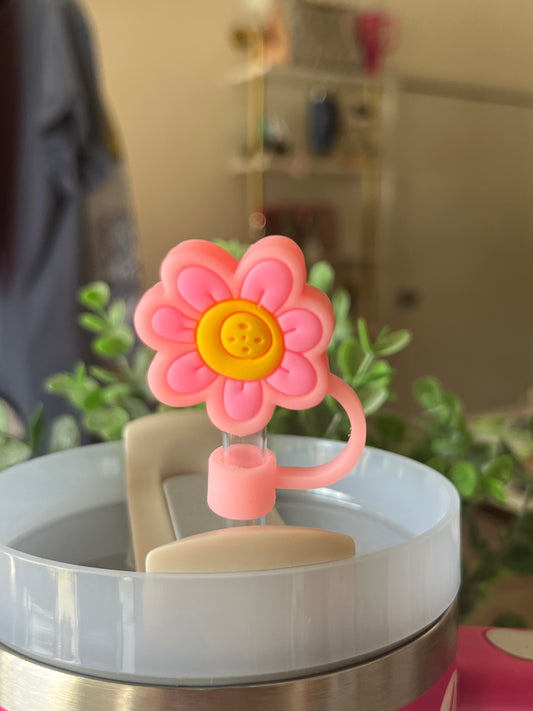 Pink Flower Straw Toppers