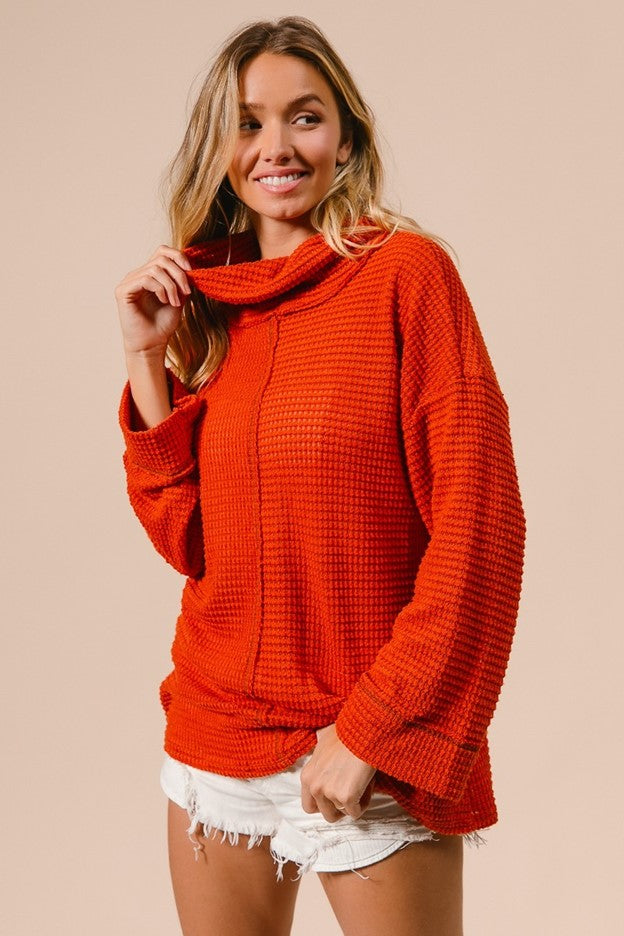Popcorn Waffle Knit Turtleneck