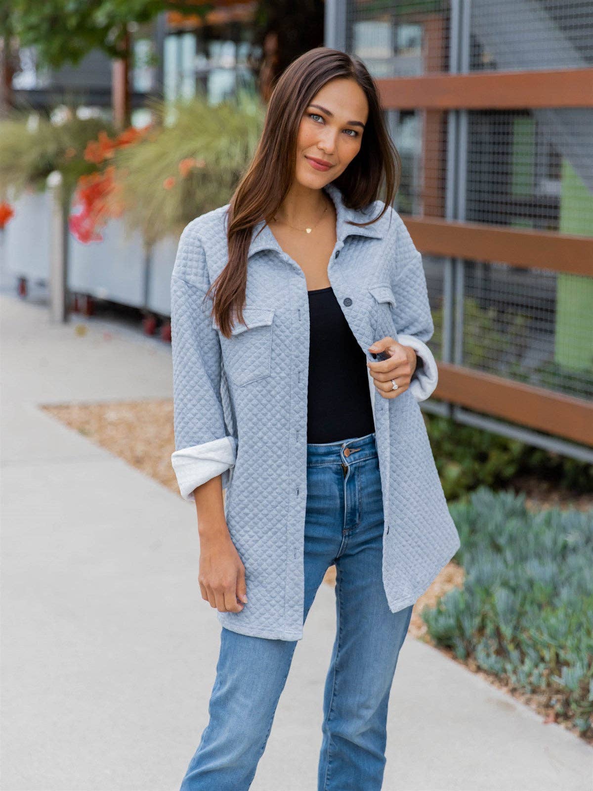 Quilted Shacket: Dark Red / Medium