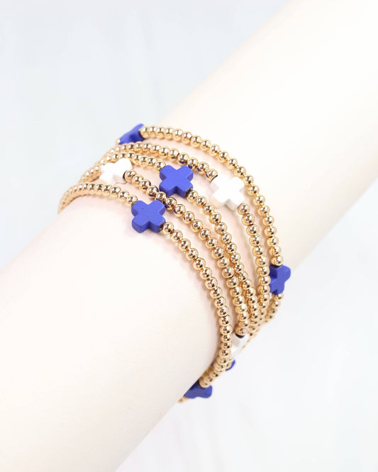 Brittany Cross Bracelet Set Blue White: Default