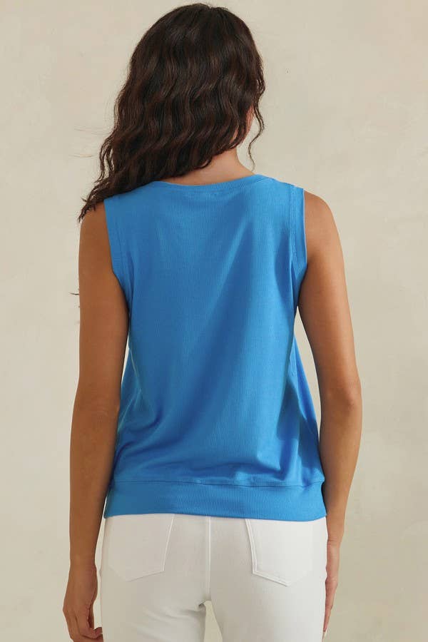 LuxeAir Ribbed Relaxed V-Neck Tank Top: Blue