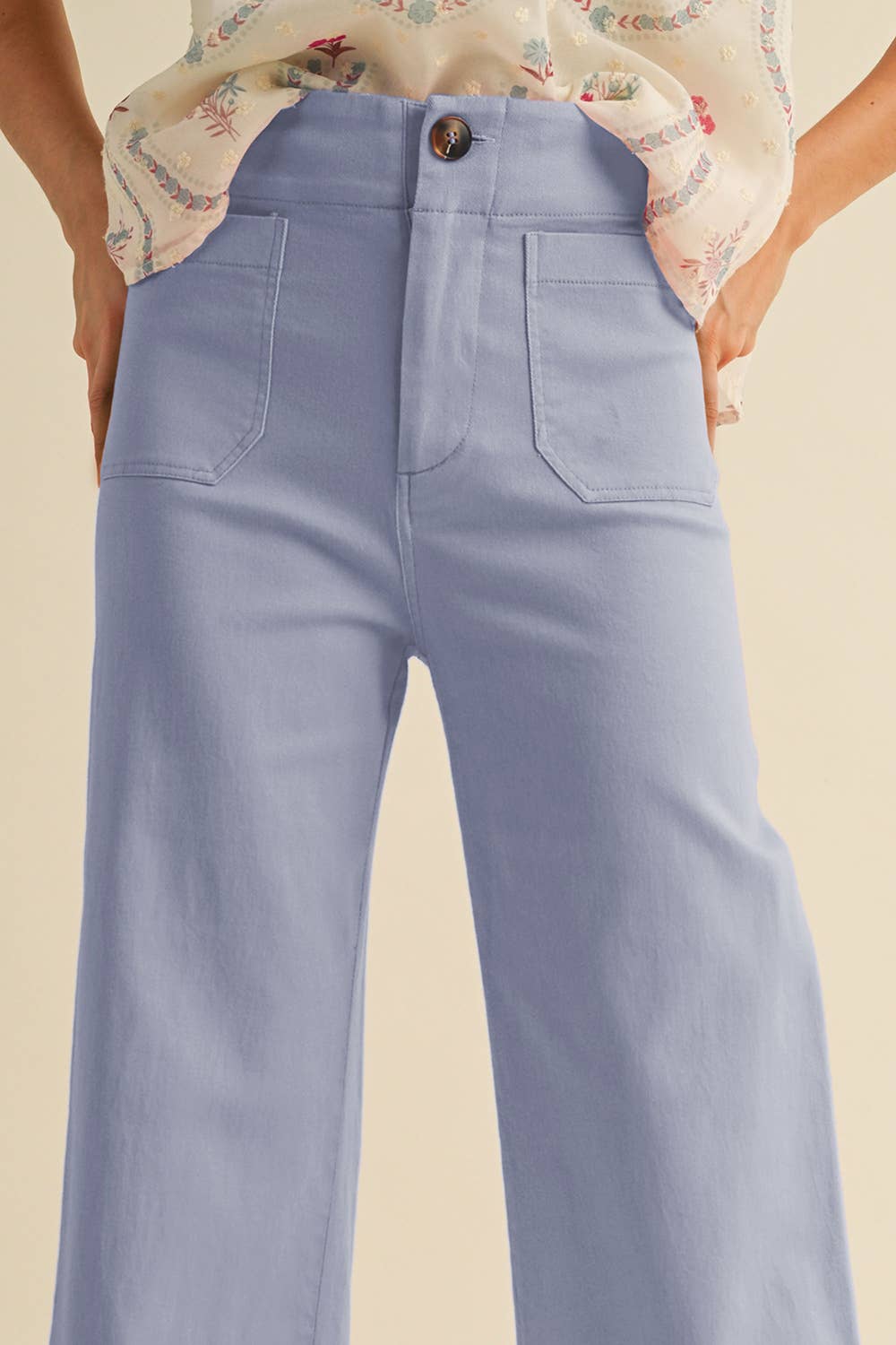 HIGH WAIST CROPPED WIDE LEG PANTS: Conflower Blue