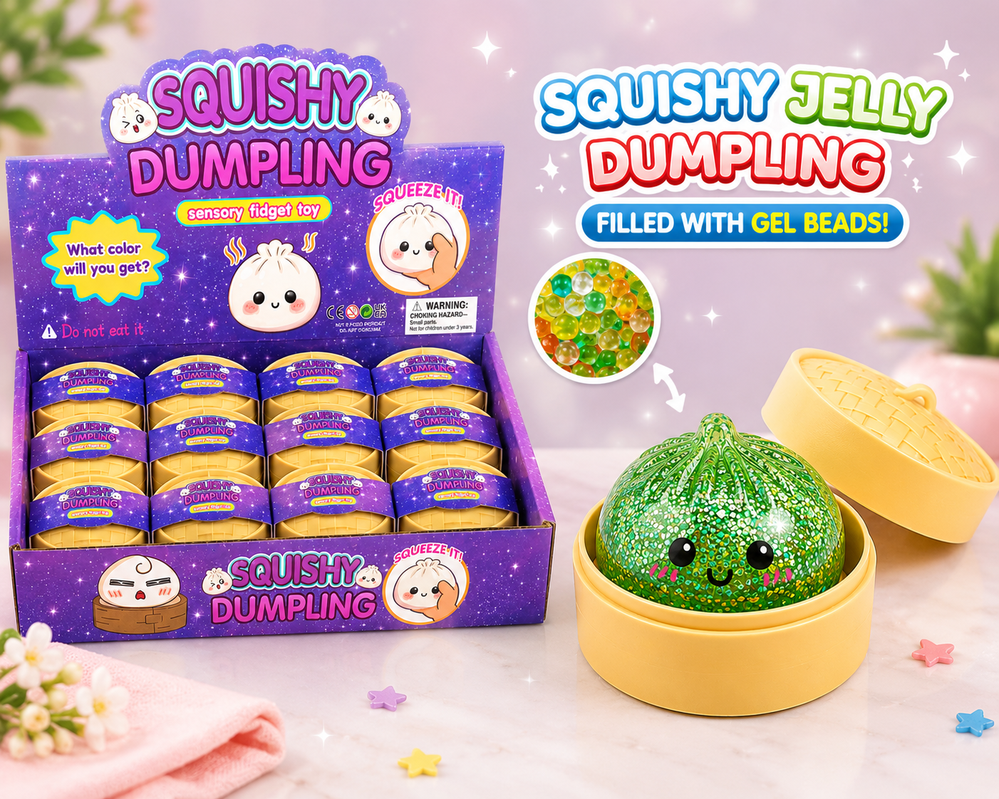 Mini Glitter Gel Bead Dumpling Squishy