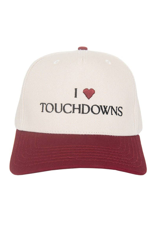 I Heart Touchdowns Vintage Trucker Hat: Maroon and Tan