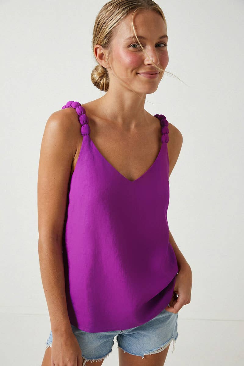 Classic V-neck Tank Top With Strap Accent - : Viola
