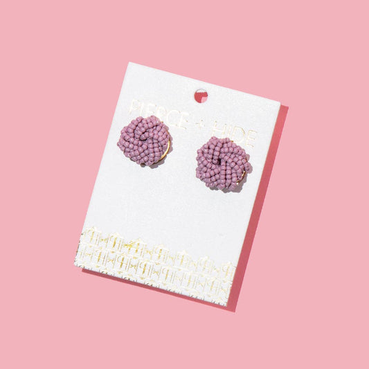 Custom Beaded Knot Stud Earrings | Knotted Stud : Lavender