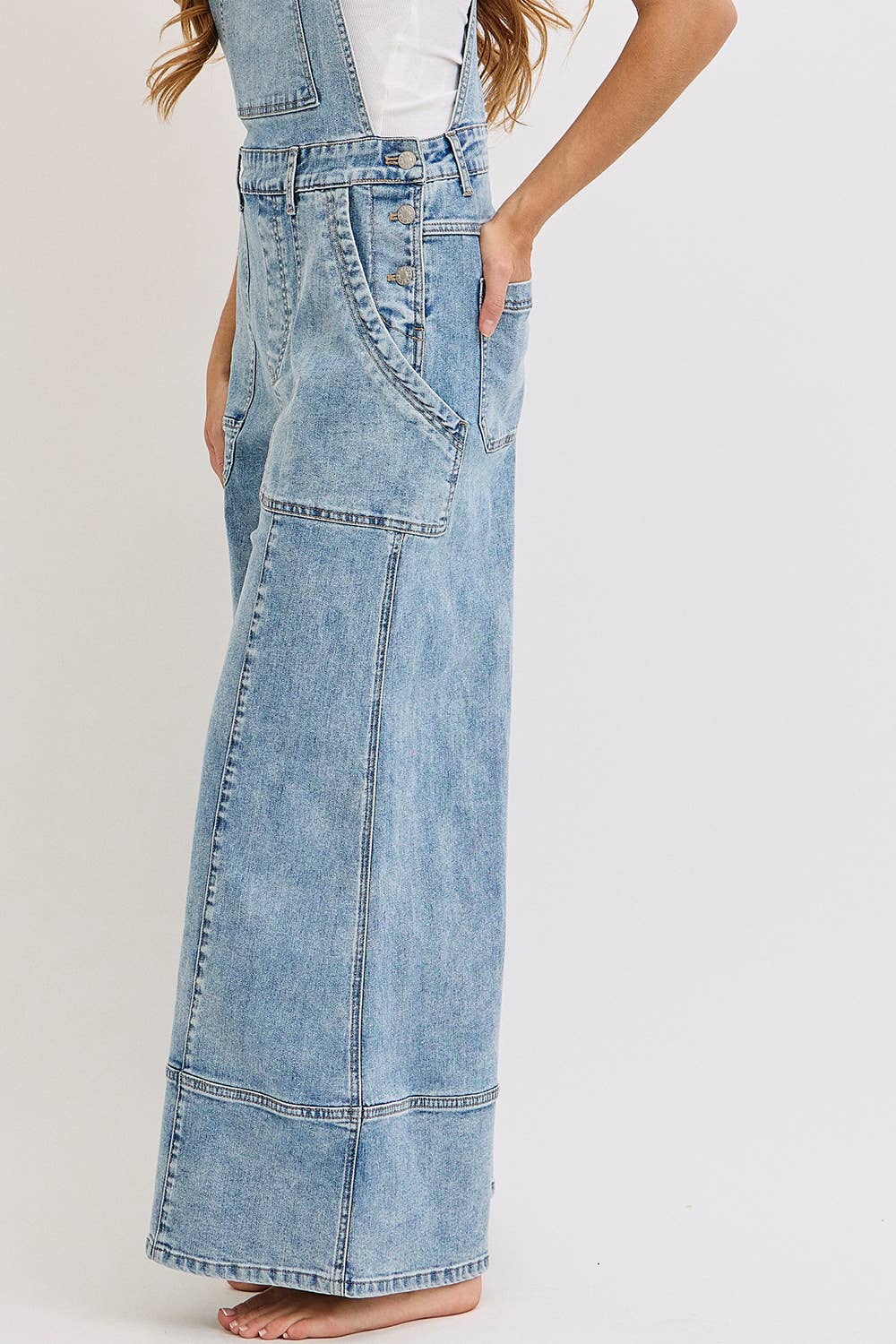 WIDE-LEG DENIM OVERALL JUMPSUIT