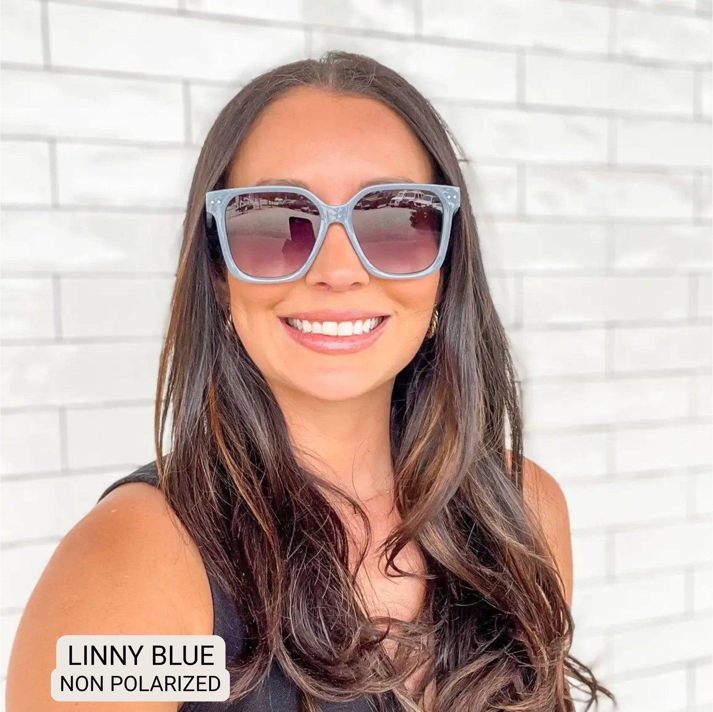 Linny - Women's Oversized Horn Frame Sunglasses: Blue