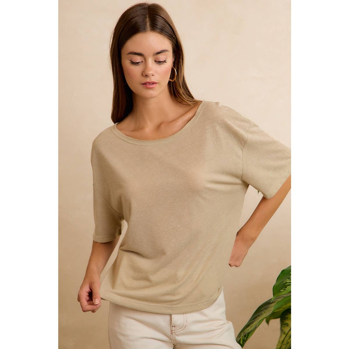 SOLID JERSEY RELAXED FIT SHORT SLEEVES POCKET TOP: LATTE / L