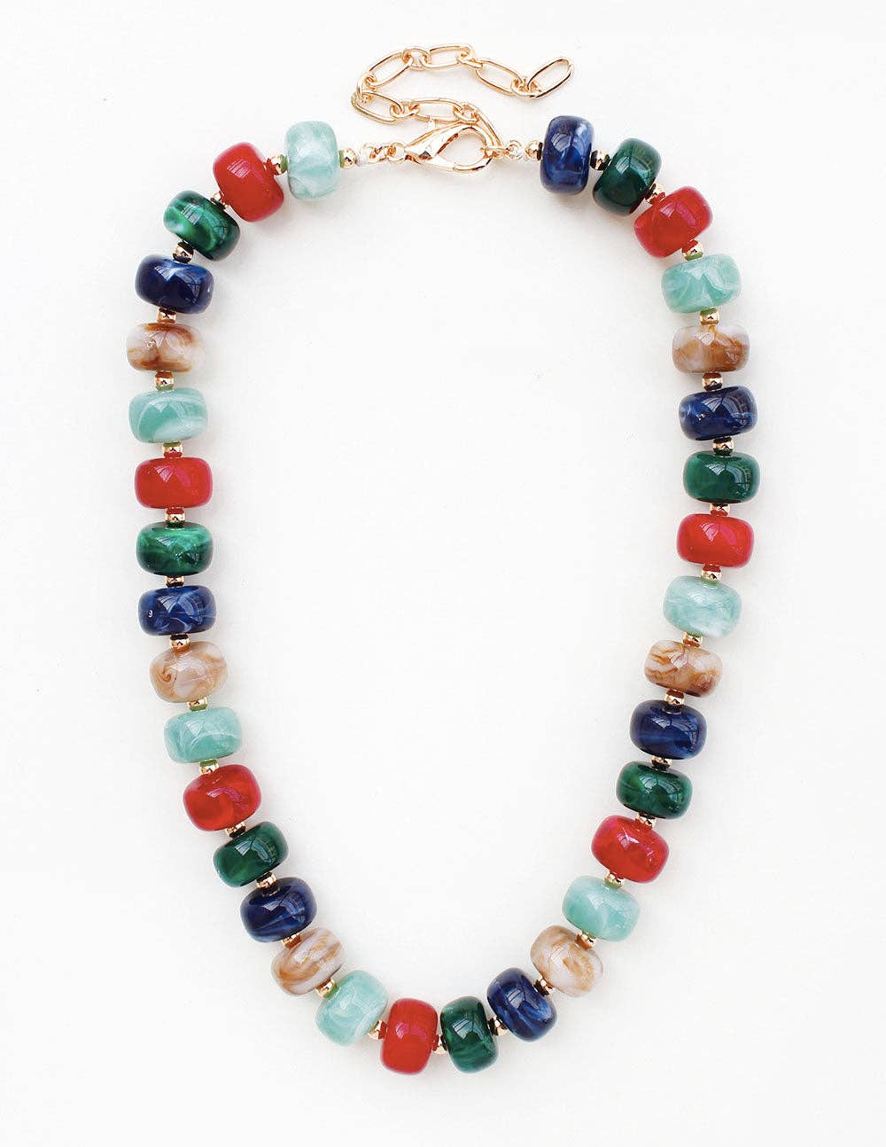 Navy Multi Large Oval Acrylic Beaded 16"-18" Necklace
