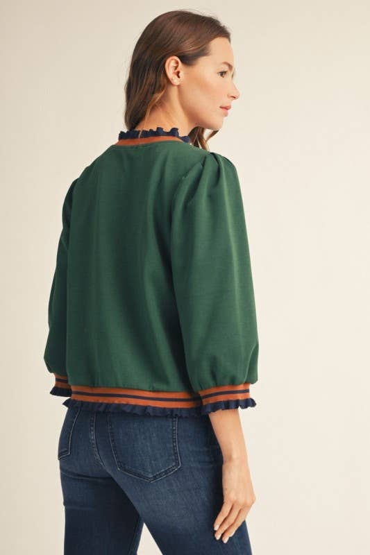 NEW 3/4 sleeves lovely solid top SD-723150: Hunter Green
