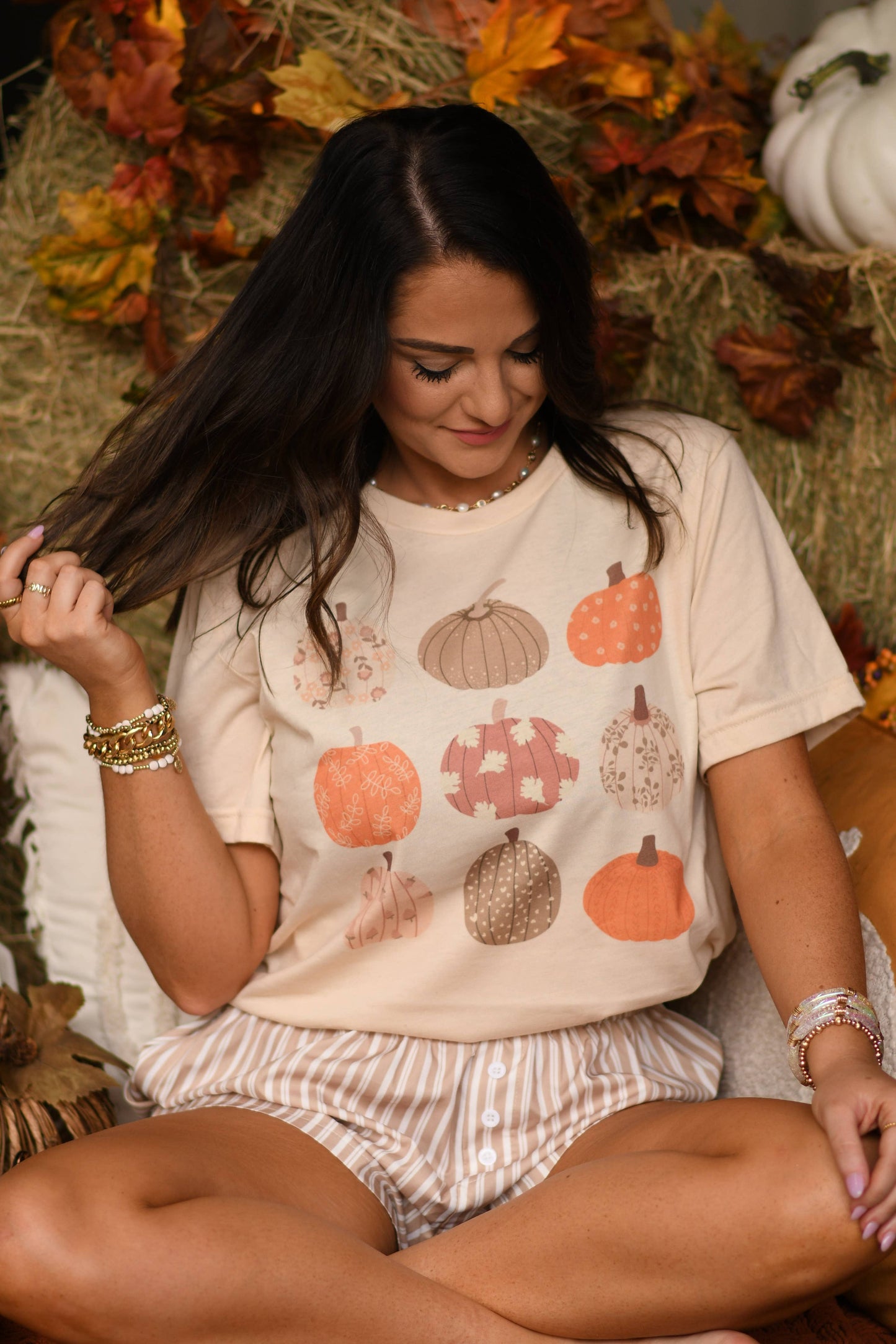 Retro Pumpkins Tee: Soft Cream
